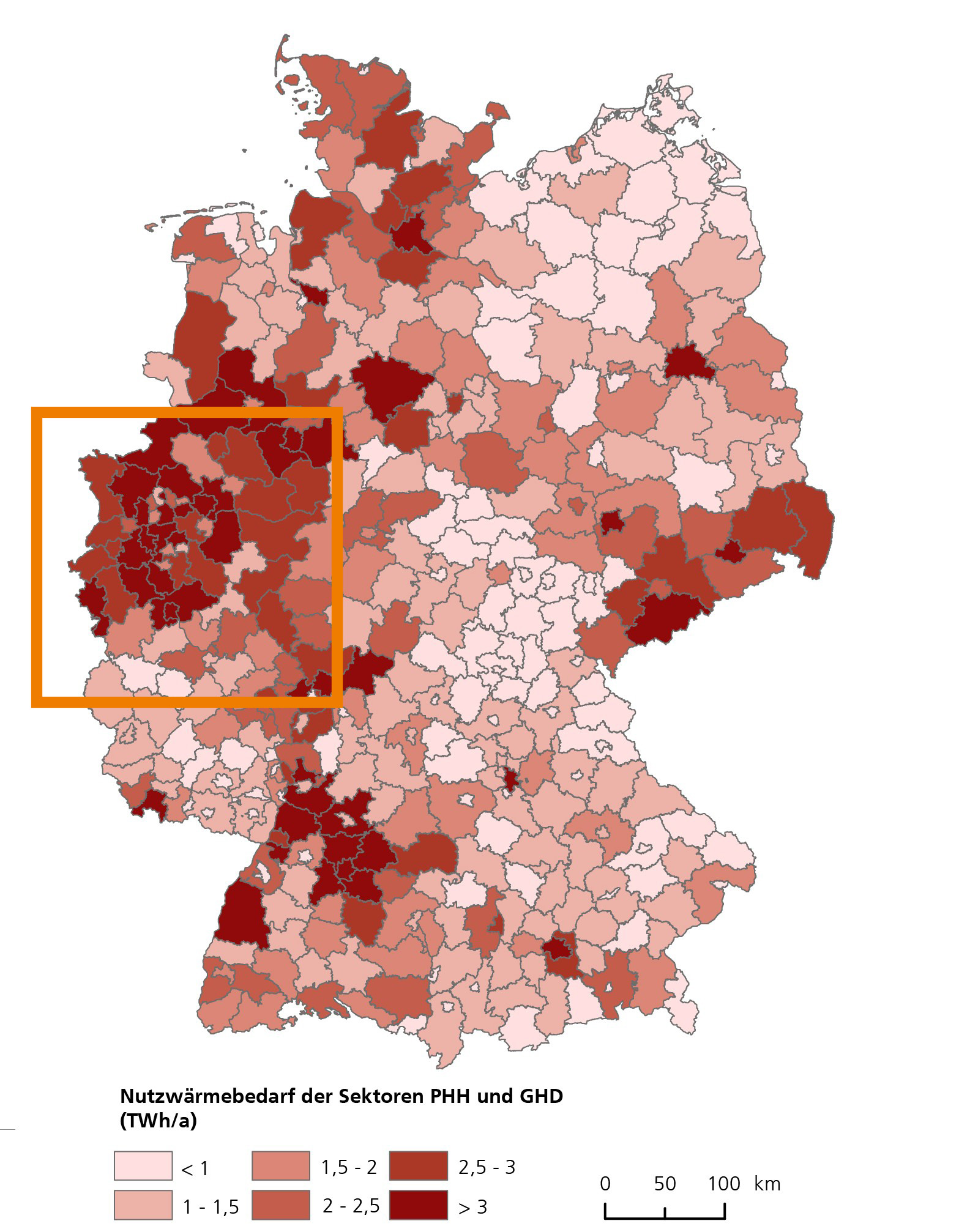 Abb. 1: Wärmebedarf in Deutschland nach Landkreisen.