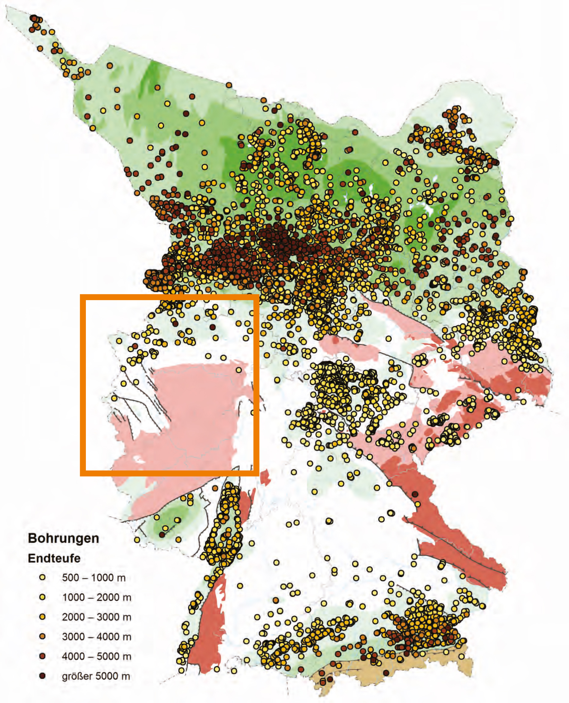 Der tiefere geologische Untergrund von Deutschland – Kurzübersicht über Verteilung und Dichte geowissenschaftlicher Daten und Informationen, Bundesanstalt für Geowissenschaften und Rohstoffe, Hannover Oktober 2014, Seite 11.